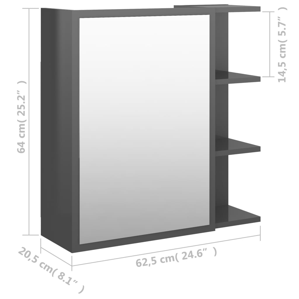 Bad-Spiegelschrank Hochglanz-Grau 62,5×20,5×64 cm Spanplatte