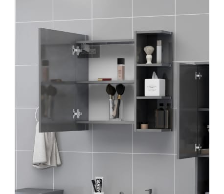 vidaXL Armário WC c/ espelho 62,5x20,5x64 cm contrap. cinza brilhante