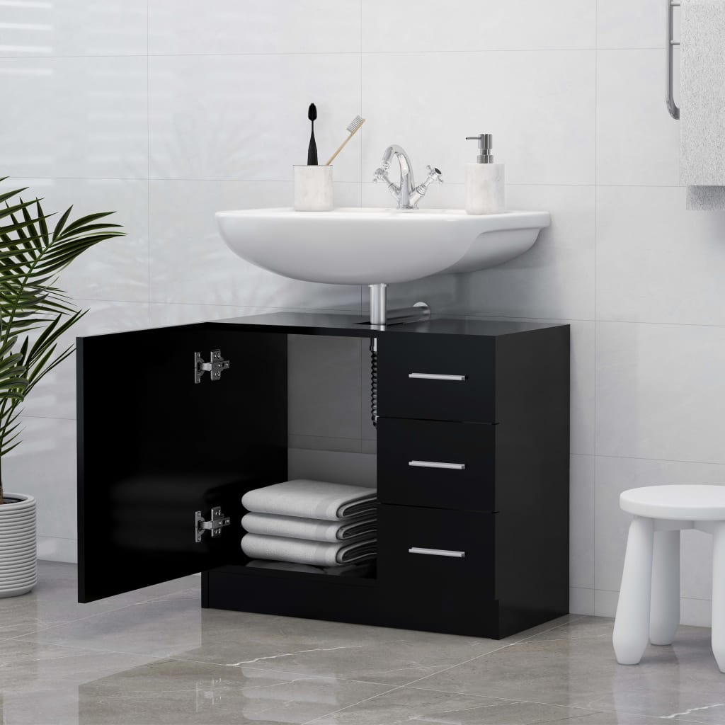 

vidaXL Wastafelkast 63x30x54 cm spaanplaat zwart