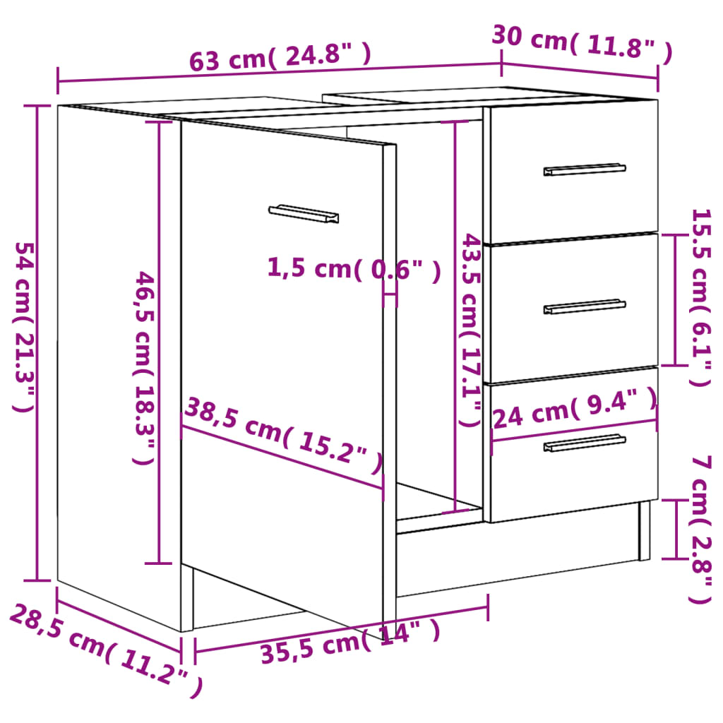 Mobile Sottolavabo da Bagno 63x30x54 cm in Truciolato Colori