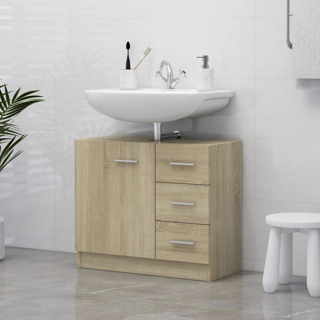 vidaXL Долен шкаф за баня без мивка, дъб сонома, 63x30x54 см, ПДЧ