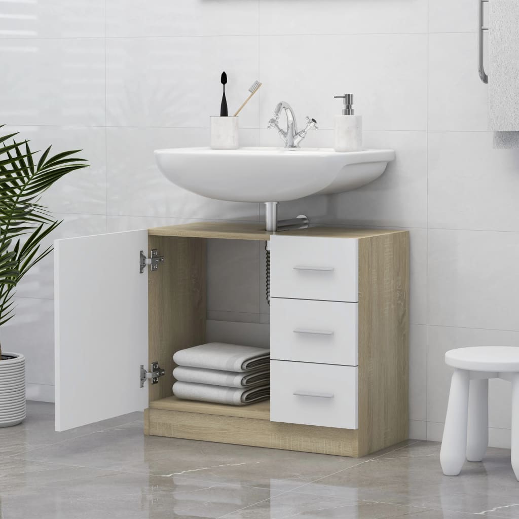 vidaXL Mobile Sottolavabo Bianco Rovere Sonoma 63x30x54 cm Multistrato