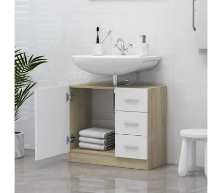 vidaXL Armario para lavabo contrachapada blanco roble 63x30x54 cm