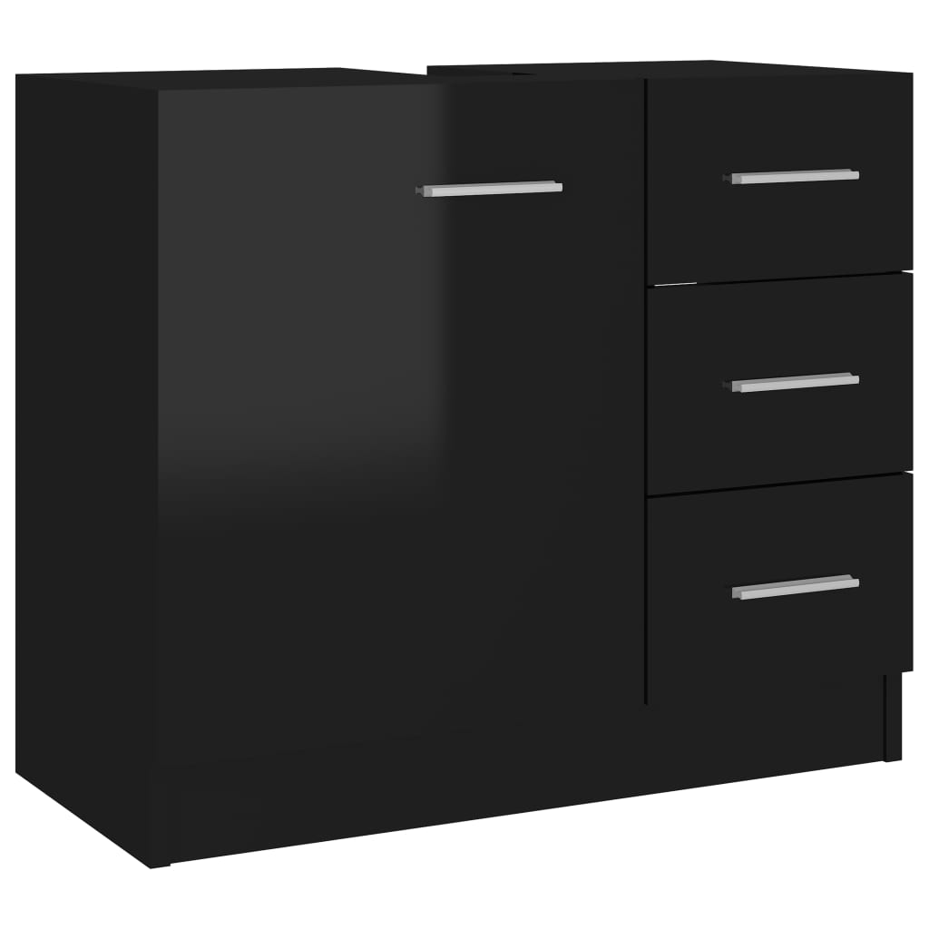 

vidaXL Sink Cabinet High Gloss Black 24.8"x11.8"x21.3" Engineered Wood