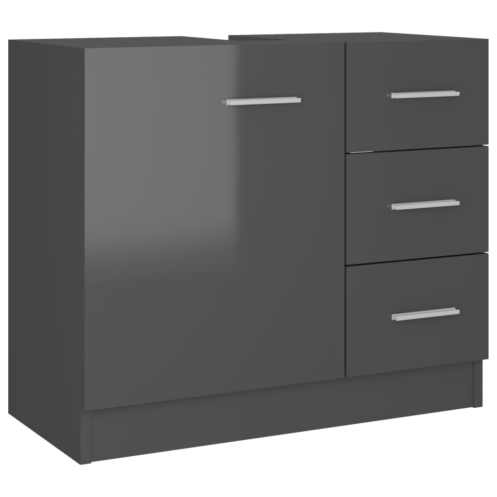 

vidaXL Sink Cabinet High Gloss Gray 24.8"x11.8"x21.3" Chipboard