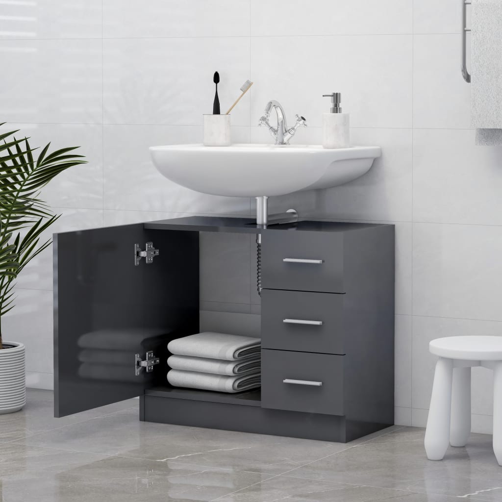 vidaXL Sink Cabinet High Gloss Grey 63x30x54 cm Engineered Wood