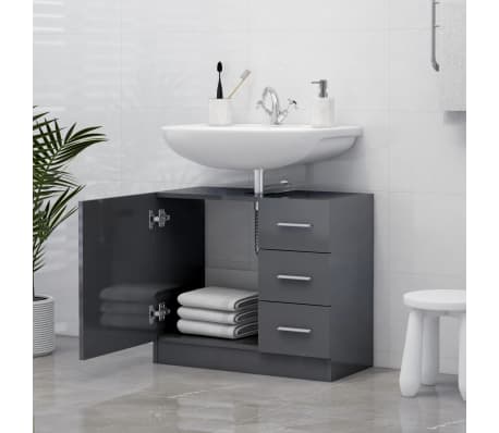 vidaXL Sink Cabinet High Gloss Grey 63x30x54 cm Engineered Wood