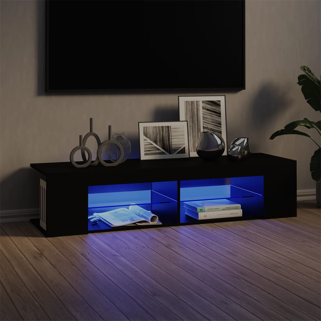 vidaXL Comodă TV cu lumini LED, negru, 135x39x30 cm 135x39x30 imagine noua