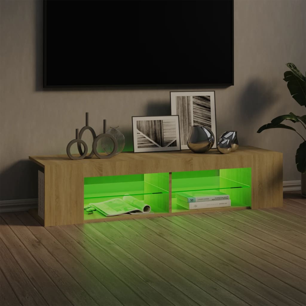 Meuble TV avec lumières LED Blanc et chêne sonoma 135x39x30 cm | meublestv.fr 6