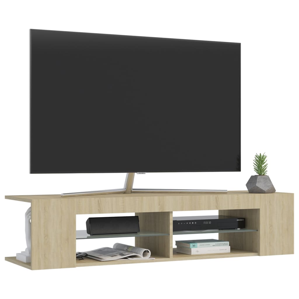Meuble TV avec lumières LED Blanc et chêne sonoma 135x39x30 cm | meublestv.fr 7
