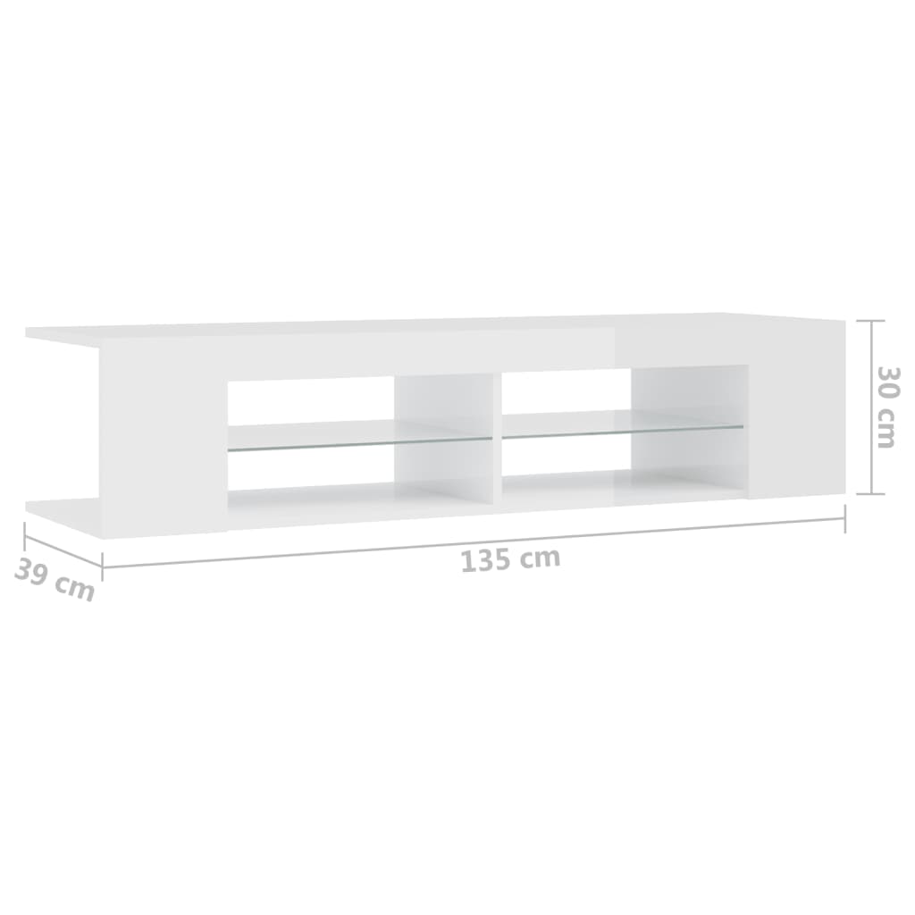 TV omarica z LED lučkami visok sijaj bela 135x39x30 cm