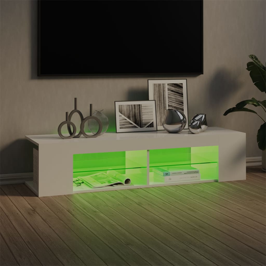 Meuble TV avec lumières LED Blanc brillant 135x39x30 cm | meublestv.fr 5