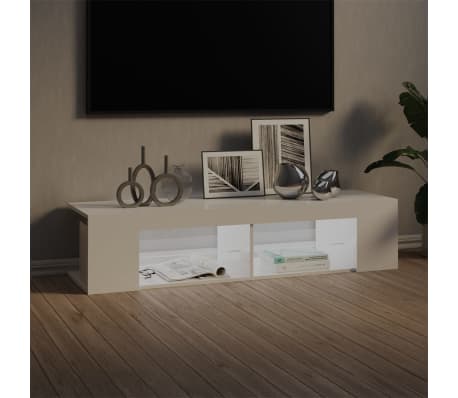 vidaXL Comodă TV cu lumini LED, alb extralucios, 135x39x30 cm