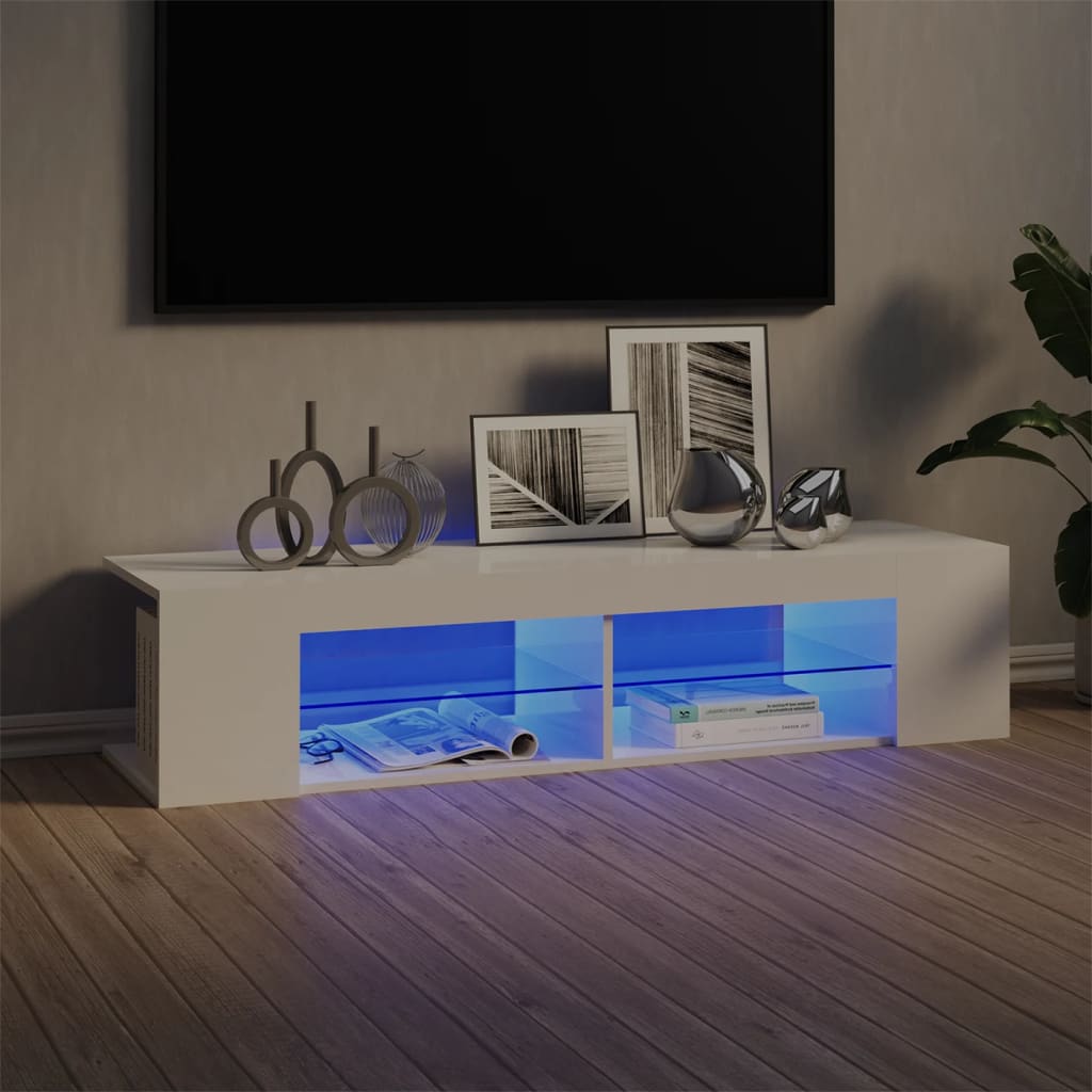 vidaXL Szafka TV z lampkami LED, wysoki poysk, biaa, 135x39x30 cm