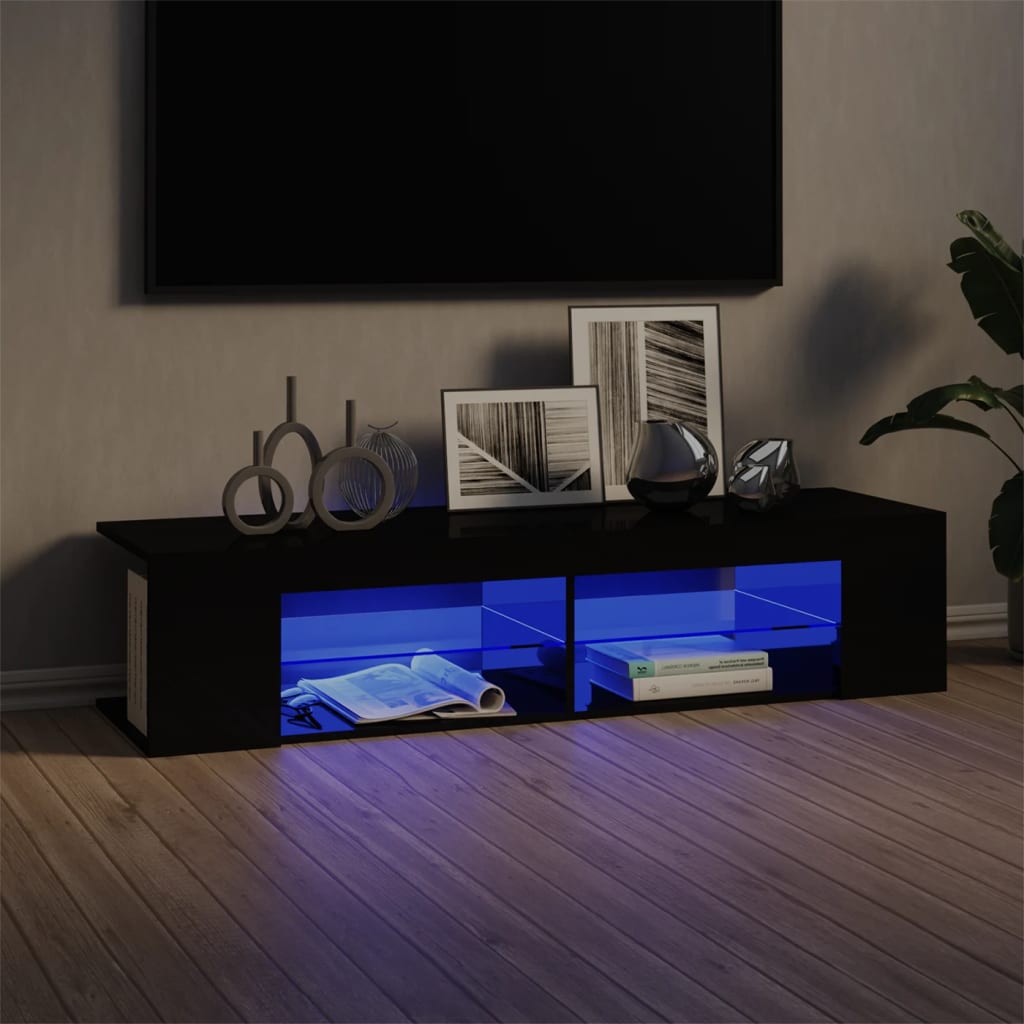 Poza vidaXL Comoda TV cu lumini LED, negru extralucios, 135x39x30 cm