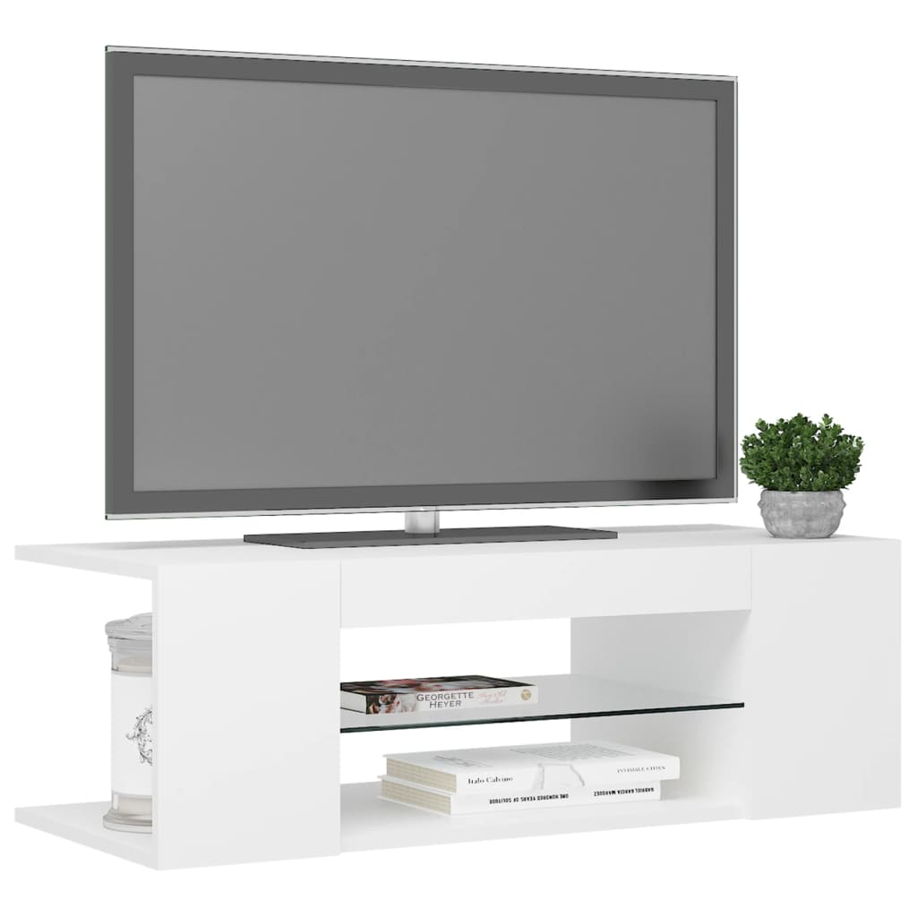 Comodă TV cu lumini LED, alb, 90x39x30 cm