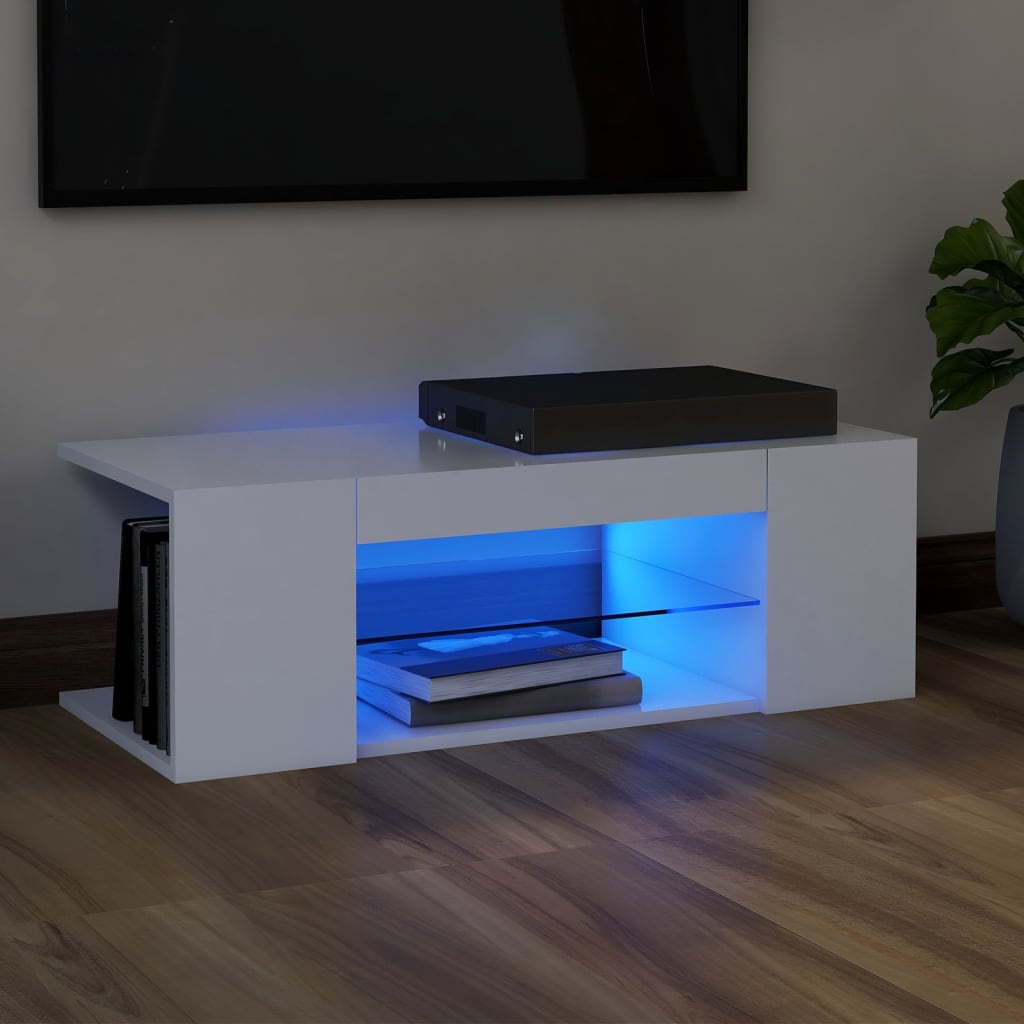 vidaXL Szafka pod TV z owietleniem LED, biaa, 90x39x30 cm