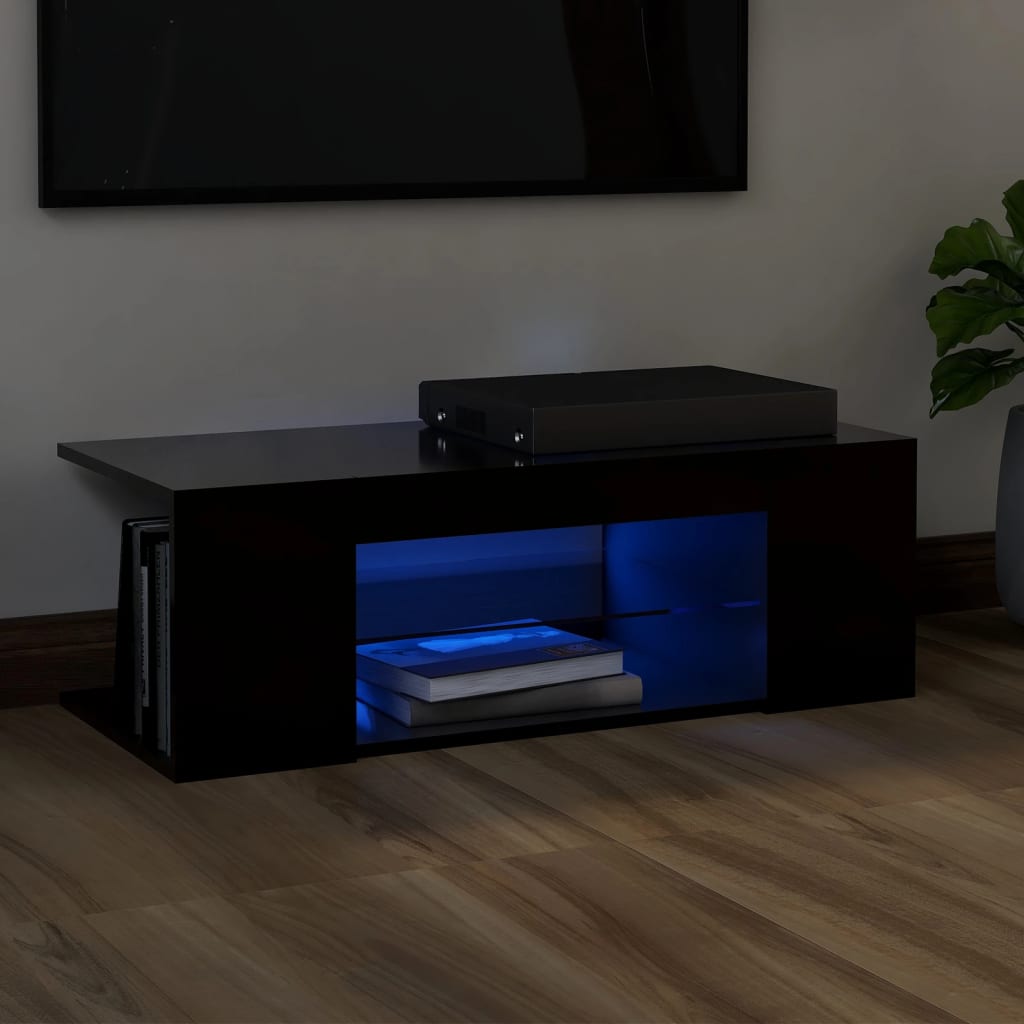 vidaXL Szafka pod TV z owietleniem LED, czarna, 90x39x30 cm