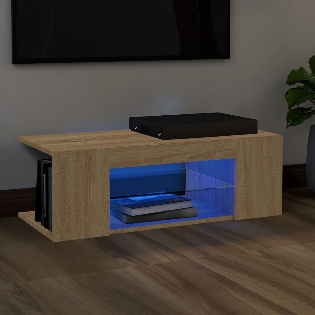 Tv-meubel met LED-verlichting 135x39x30 cm sonoma eikenkleurig