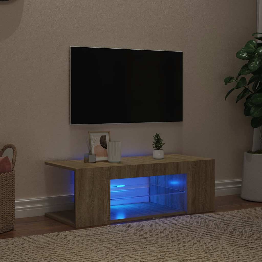 vidaXL Szafka TV z owietleniem LED, db sonoma, 90x39x30 cm