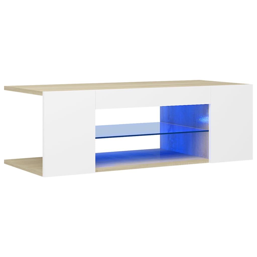 

vidaXL TV Cabinet with LED Lights White and Sonoma Oak 35.4"x15.4"x11.8"