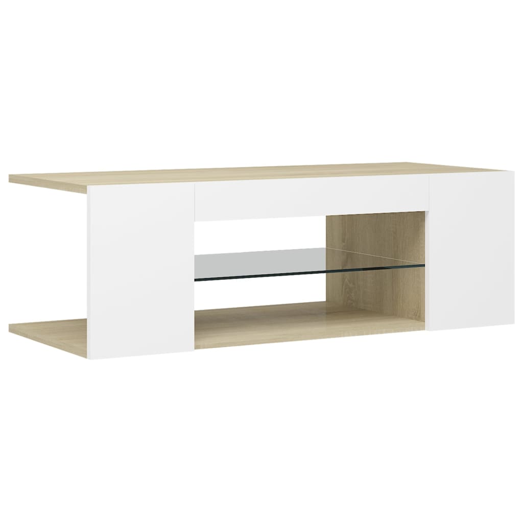 vidaXL TV Stand with LED Lights White and Sonoma Oak 35.4"x15.4"x11.8"