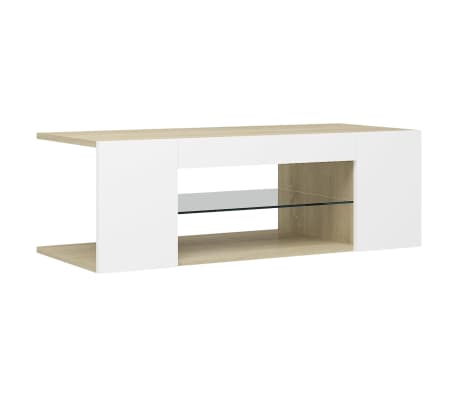 vidaXL TV Stand with LED Lights White and Sonoma Oak 35.4"x15.4"x11.8"