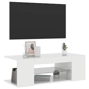 vidaXL TV-benk med LED-lys h&oslash;yglans hvit 90x39x30 cm