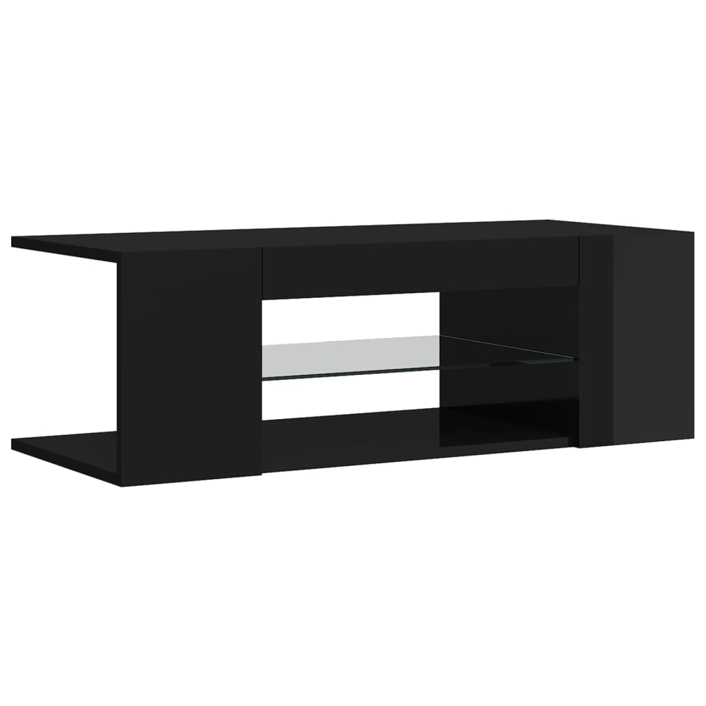 vidaXL TV Cabinet with LED Lights High Gloss Black 90x39x30 cm