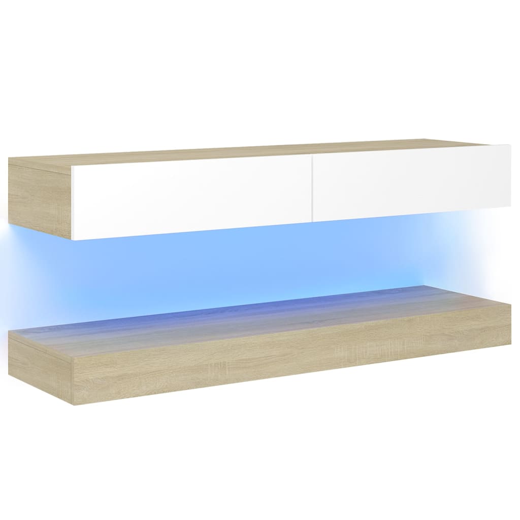 

vidaXL TV Cabinet with LED Lights White and Sonoma Oak 47.2"x13.8"