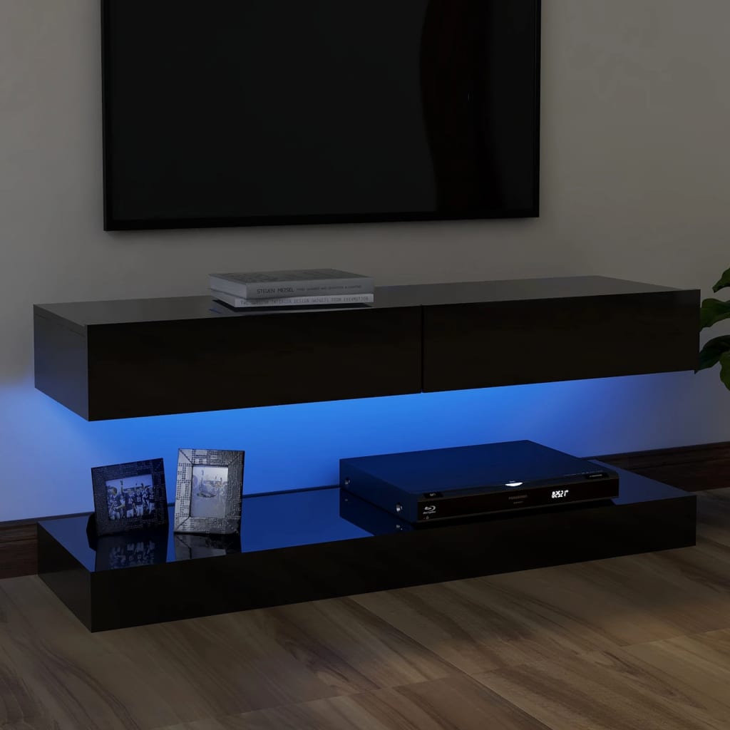 TV-taso LED-valoilla korkeakiilto musta 120×35 cm