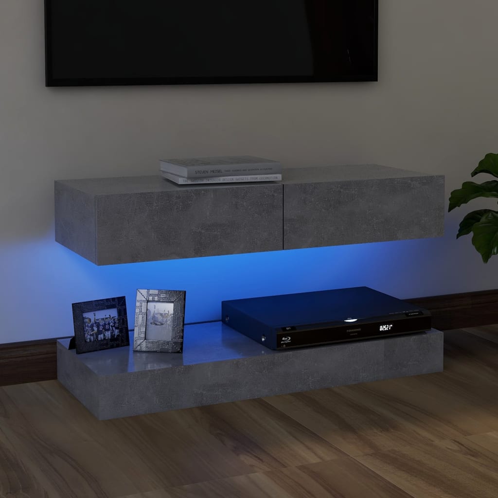 vidaXL Comoda TV cu lumini LED, gri beton, 90x35 cm