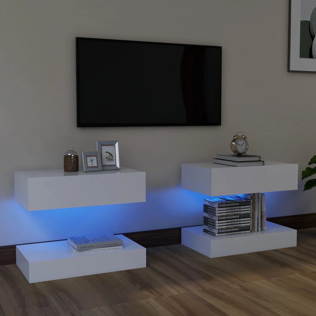 TV Cabinets with LED Lights 2 pcs White 60×35 cm