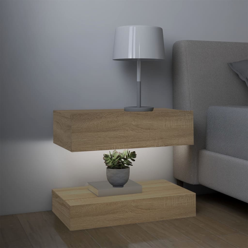 ТВ шкафове с LED осветление 2 бр дъб сонома 60x35 см