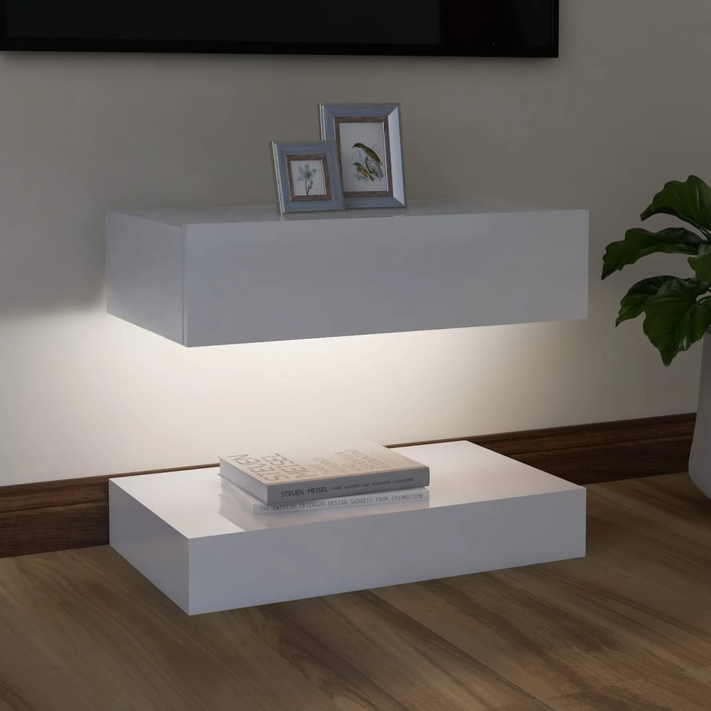 Meuble TV avec lumières LED Blanc brillant 60×35 cm | meublestv.fr 5