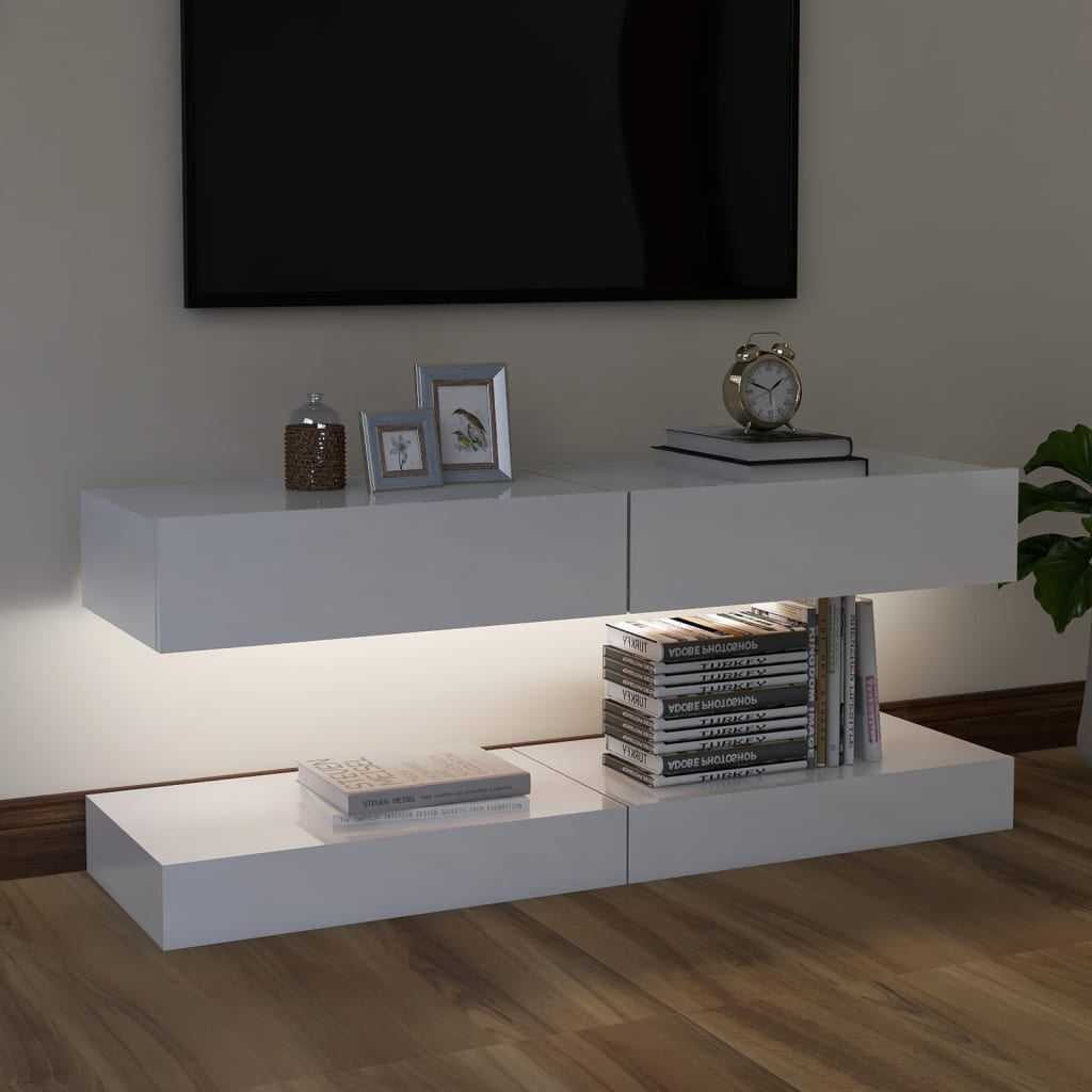 Meubles TV avec lumières LED 2 pcs Blanc brillant 60×35 cm | meublestv.fr 5