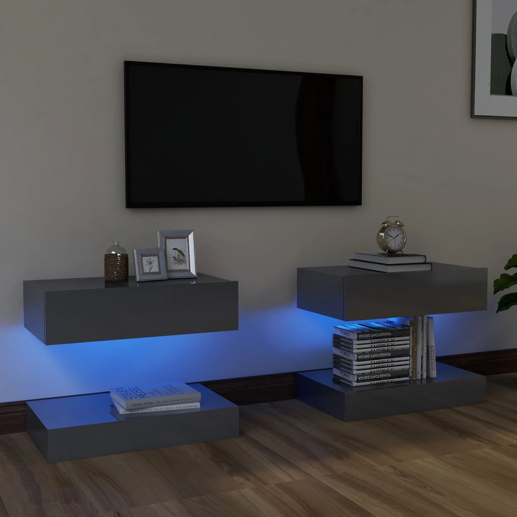 Muebles para TV con luces LED 2 uds gris brillante 60x35 cm