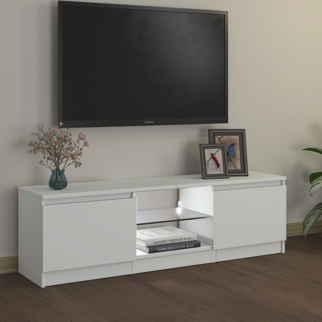 Comodă TV cu lumini LED, alb, 120x30x35,5 cm