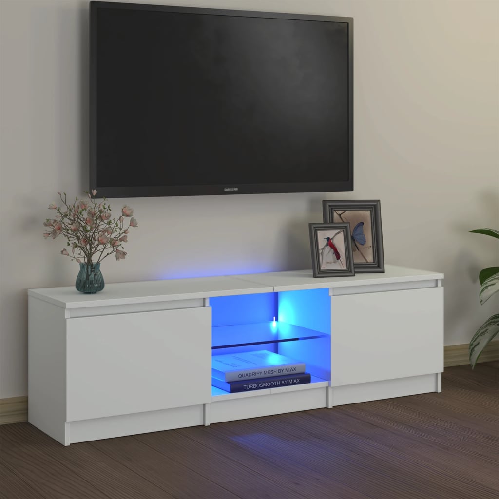 Meuble TV avec lumières LED Blanc 120x30x35,5 cm | meublestv.fr 2