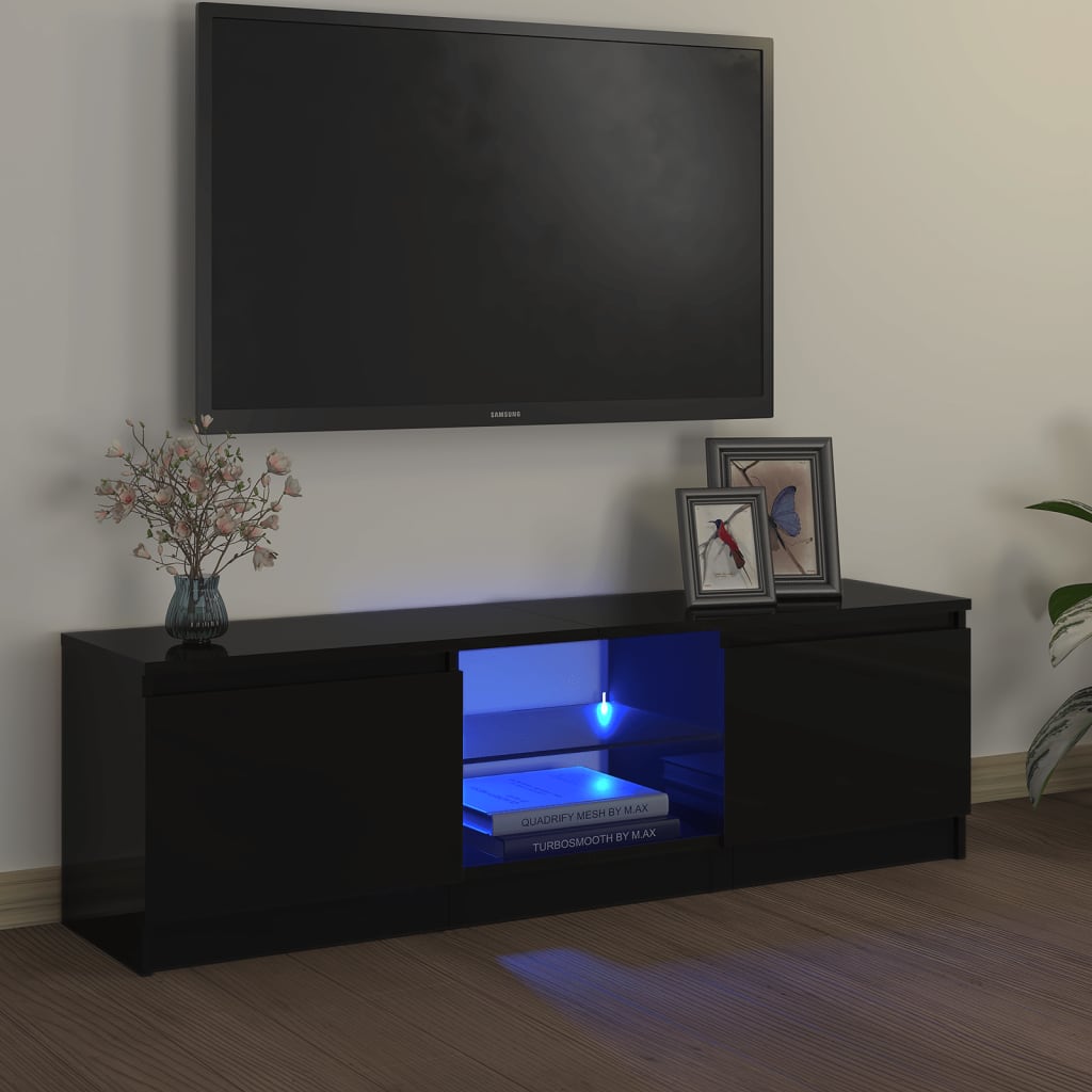 TV omarica z LED lučkami črna 120x30x35,5 cm