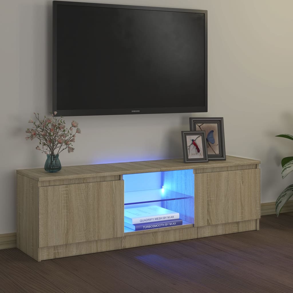 vidaXL Comodă TV cu lumini LED, stejar sonoma, 120x30x35,5 cm