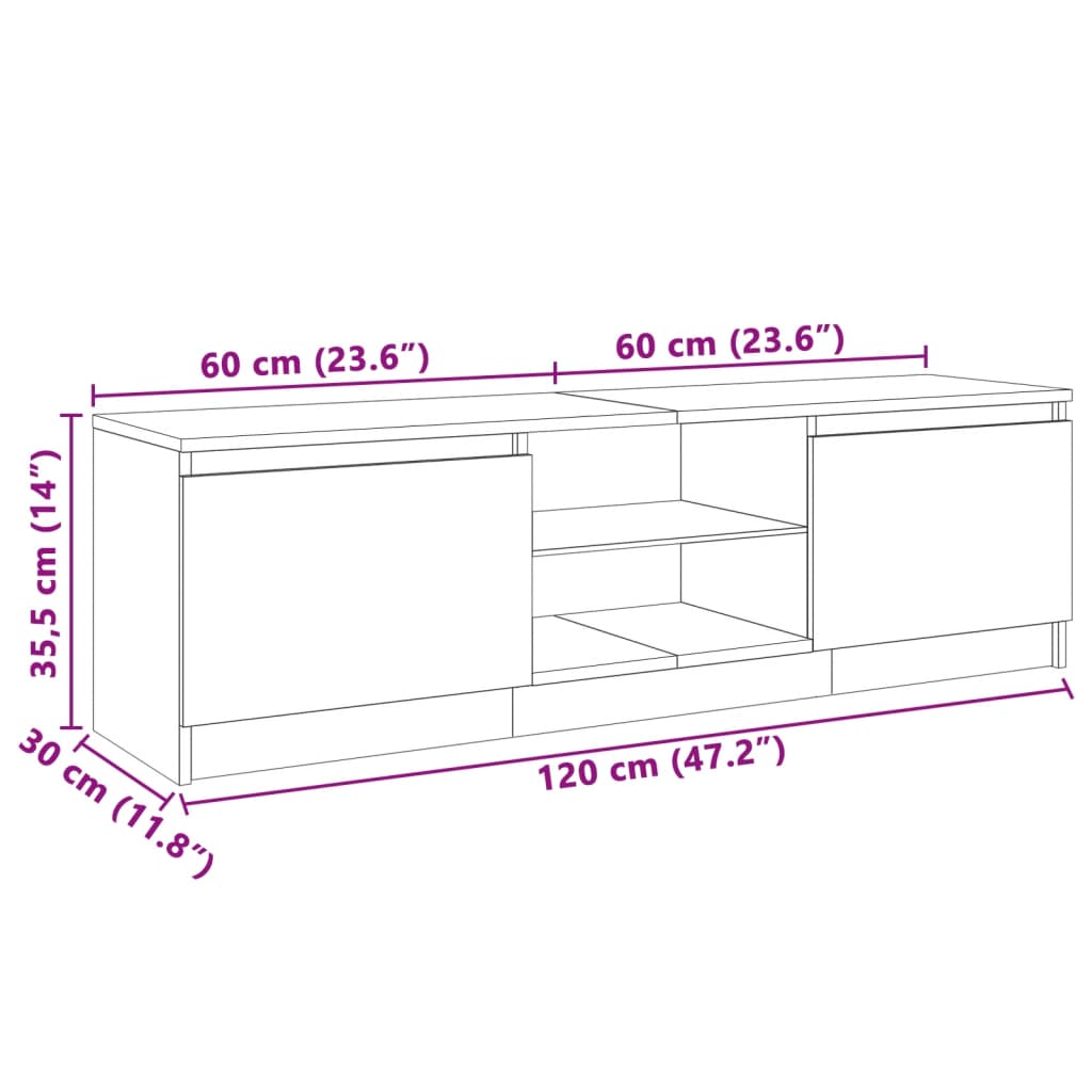 Comodă TV cu lumini LED, gri beton, 120x30x35,5 cm