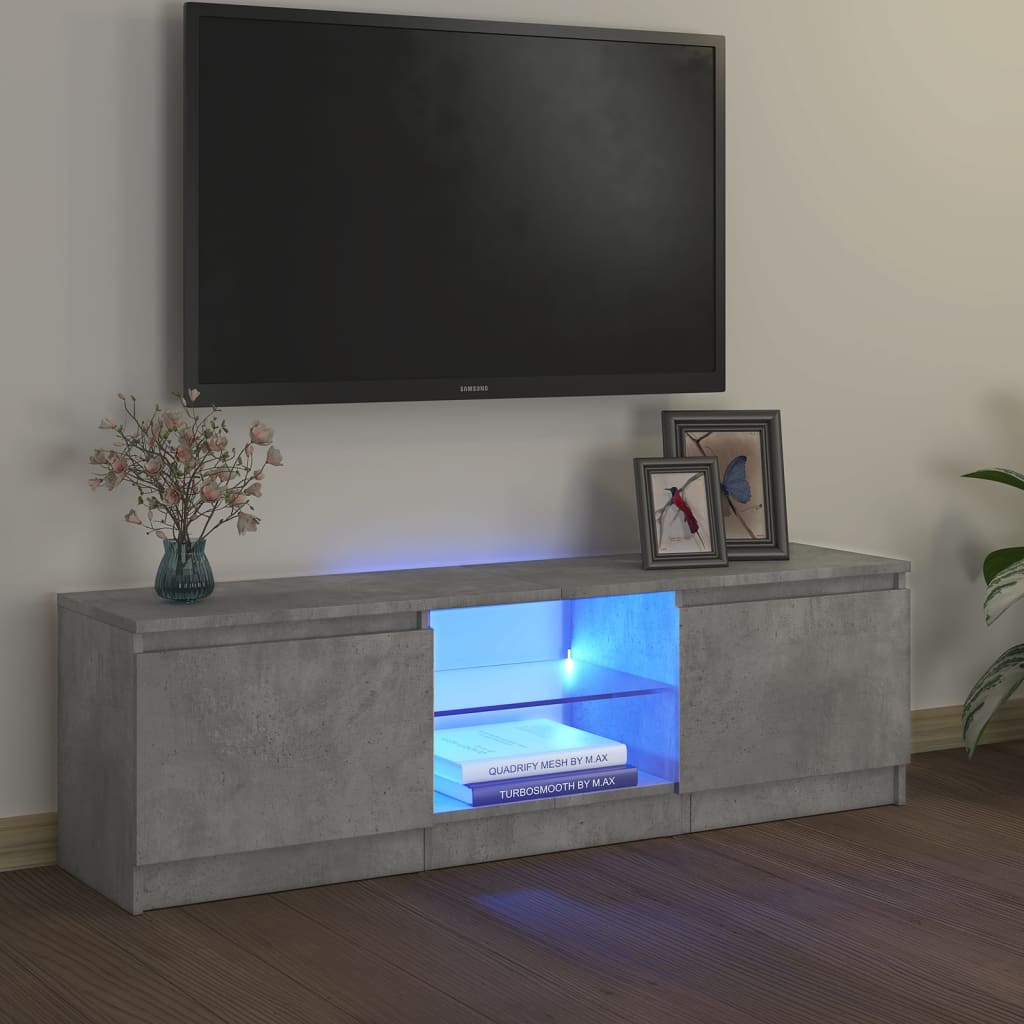 TV-taso LED-valoilla betoninharmaa 120x30x355 cm