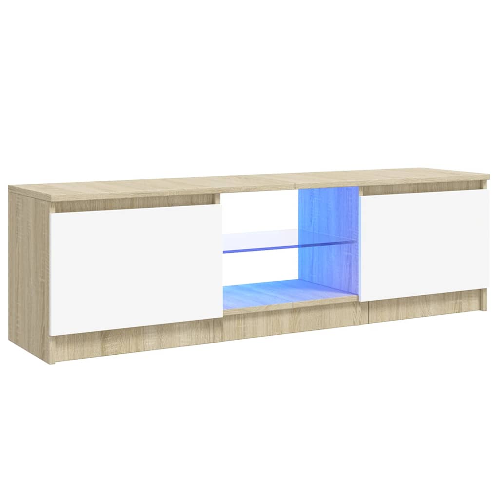 

vidaXL TV Cabinet with LED Lights White and Sonoma Oak 47.2"x11.8"x14"