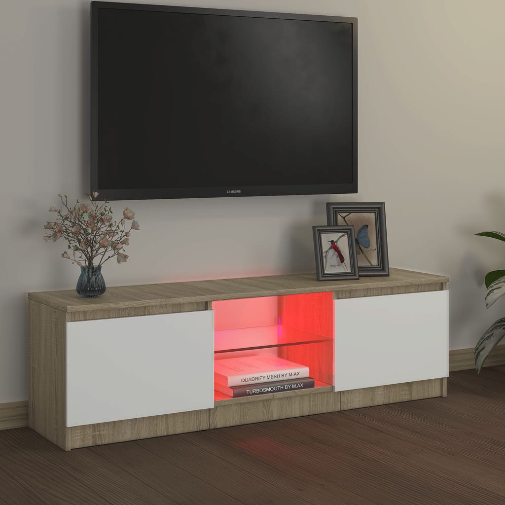 vidaXL TV Stand with LED Lights White and Sonoma Oak 47.2"x11.8"x14"