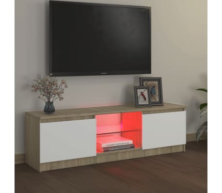 vidaXL TV Stand with LED Lights White and Sonoma Oak 47.2"x11.8"x14"