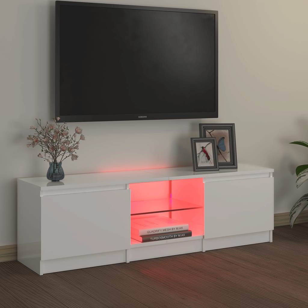 Meuble TV avec lumières LED Blanc brillant 120x30x35,5 cm | meublestv.fr 4