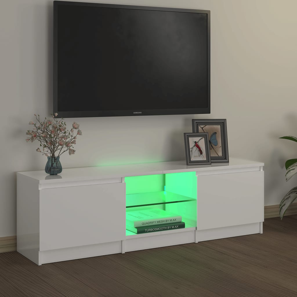 Meuble TV avec lumières LED Blanc brillant 120x30x35,5 cm | meublestv.fr 5