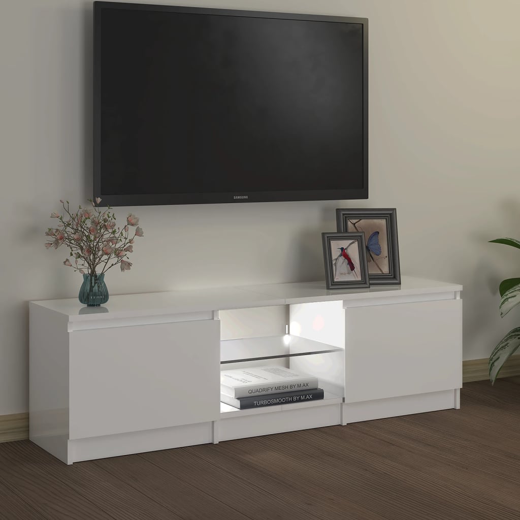 Meuble TV avec lumières LED Blanc brillant 120x30x35,5 cm | meublestv.fr 6
