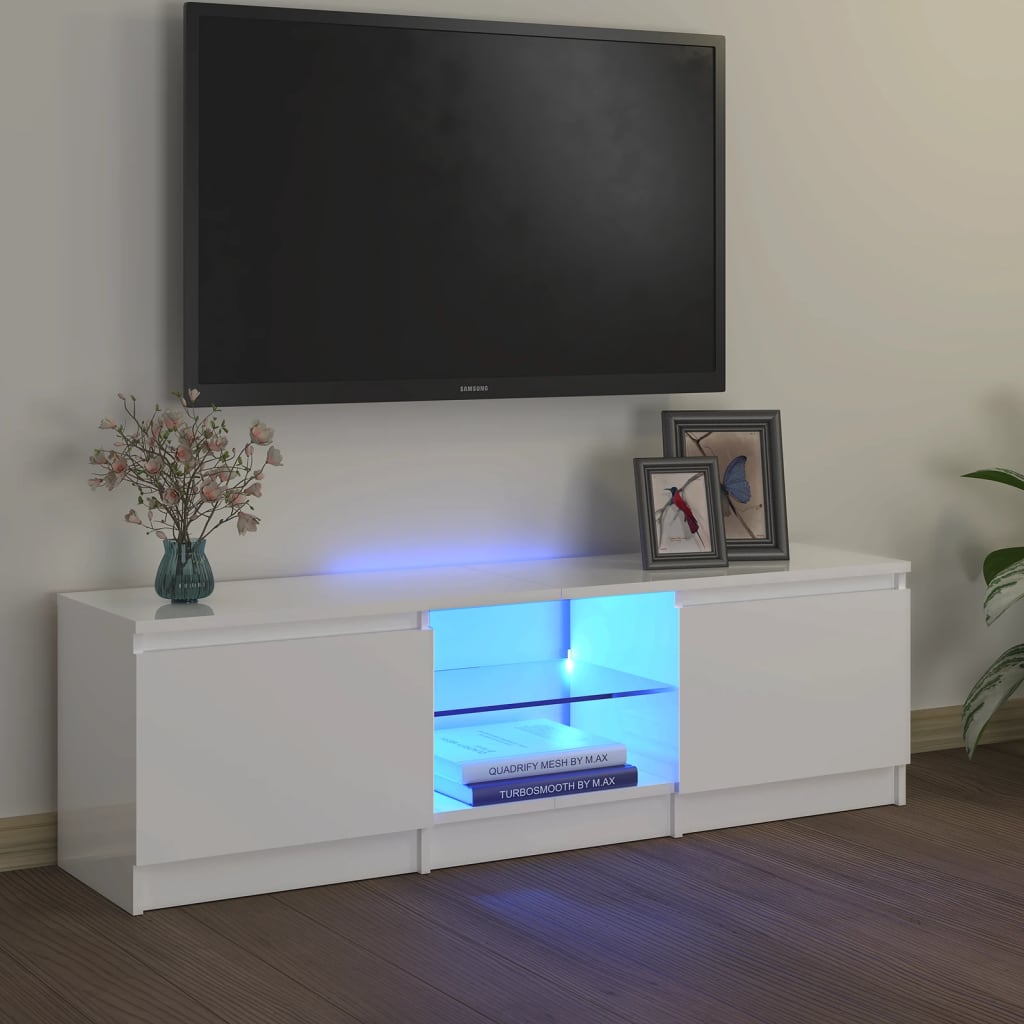 Meuble TV avec lumières LED Blanc brillant 120x30x35,5 cm | meublestv.fr 2